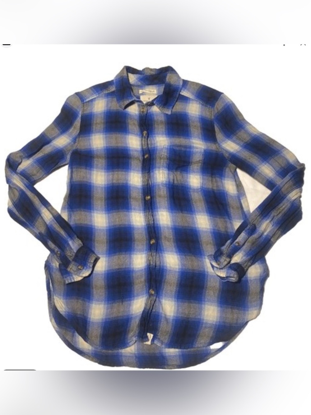 American Eagle Outfitters Plaid Flannel Boyfriend Shirt Blue Black Women/Jr Sz S